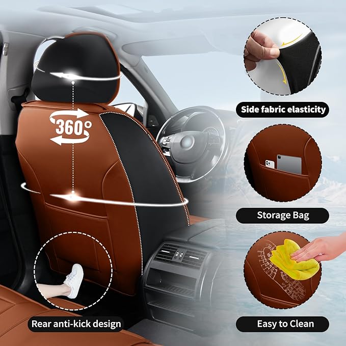 Fit HRV Premium Leather Car Seat Covers Compatible with Honda HRV 2016-2025 2026, Breathable, Wear Resistant, Airbag Compatible, All-Weather Protection & Full Coverage, Full Set Brown