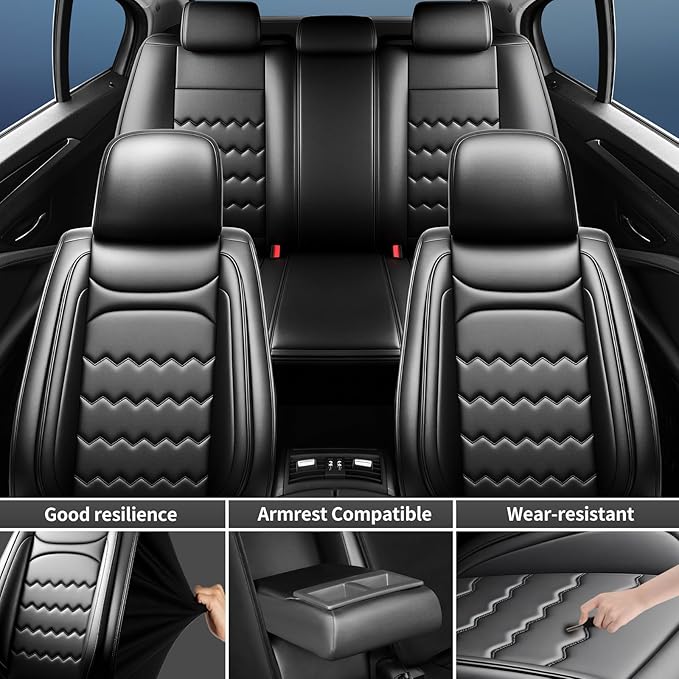 Car Seat Covers Custom Fit for Mazda 3 2007-2026, Premium Leather, Full Coverage Leather Waterproof Breathable Seat Covers, Automotive Seat Protectors, Airbag Compatible(Full Set Seats, Black)