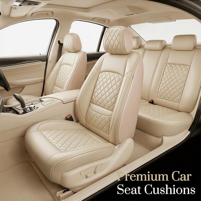 Fit TSX Car Seat Covers for Acura TSX 2003-2014 - Premium Leather, Waterproof, All-Weather, Airbag Compatible, Anti-Slip, Breathable, Easy Install, Seat Protectors, Full Set, Beige