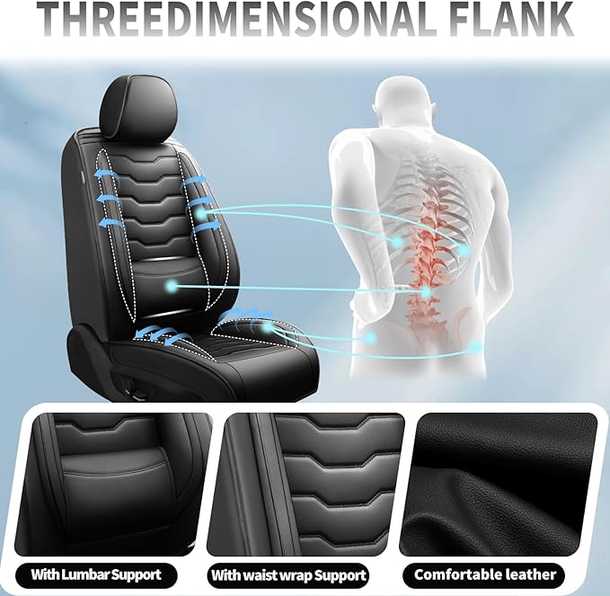 Fit Juke Car Seat Covers Compatible with Nissan Juke 2012-2015 2016 - Premium Leather， Waterproof Breathable， All-Weather Seat Cushion Protecto&Airbag Compatible (2 Front Seat Black)