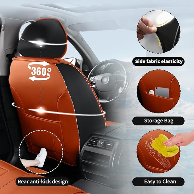 Fit Tucson Car Seat Covers Compatible with Hyundai Tucson 2010-2026, Premium Leather Breathable, Wear Resistant, Airbag Compatible, All-Weather Protection & Full Coverage, Full Set Orange&Black