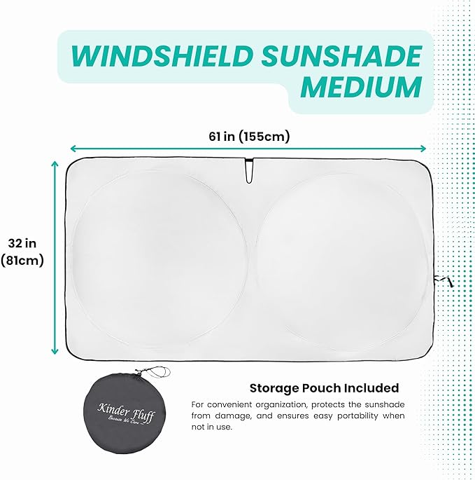Windshield Sun Shade -Certified 99.87% UVB & 99.02% UVA Car Sun Shade. Award Winning Sunshade - Patented Technology | Compatible for BMW X1 (2016-2022) | Car Shades by Kinder Fluff