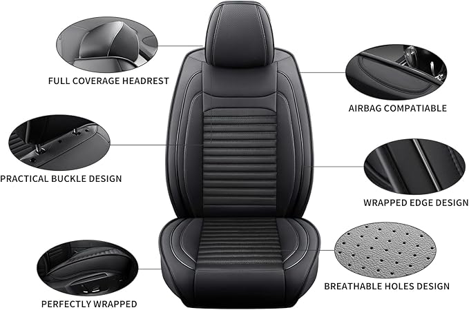 Car Seat Covers Full Set Fit for Toyota Corolla Cross 2021-2025,2026, Premium Faux Leather Car Seat Protector,Breathable Anti-Slip Full Wrapping Edge Seat Covers(Black,Full Set)