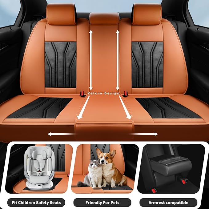 Fit Juke Car Seat Covers Compatible with Nissan Juke 2012-2015 2016 - Full Set Premium Leather， Waterproof Breathable， All-Weather Seat Cushion Protecto&Airbag Compatible （Orange&Black