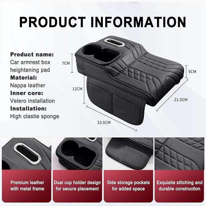 Car Armrest Storage Box for Cadillac SRX 2004–2016 2013 2014 2015, Sport-Style Center Console Organizer with Side Pocket, PU Leather Armrest Cushion, Elbow Support Pad,D Beige