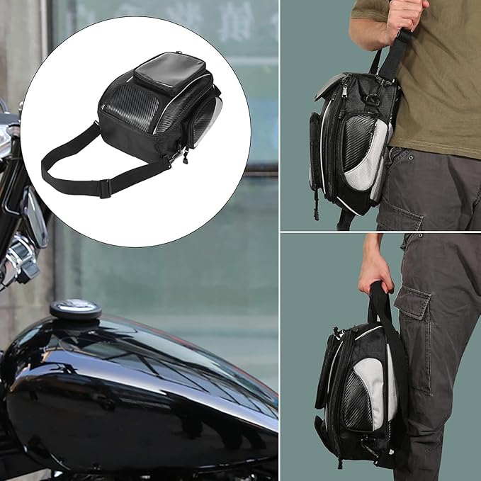 Motorcycle Tank Bag for Harley Davidson Street Bob, Strong Magnetic Waterproof Oxford Black Motorbike Quick Release Pannier Bag