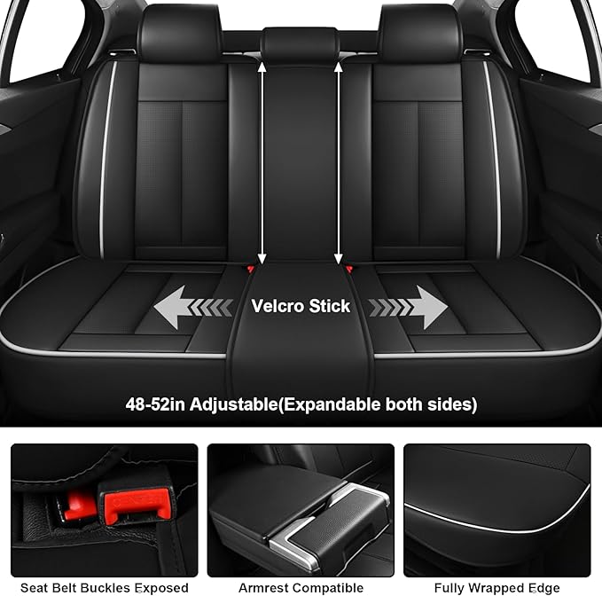 Fit for 98% of Mercedes Benz Car Seat Covers with Headrests, Premium Nappa Leather Seat Cover, Fully Wrapped Protect Modern Style Seat Cover (5-Seat Luxury, Black & White)