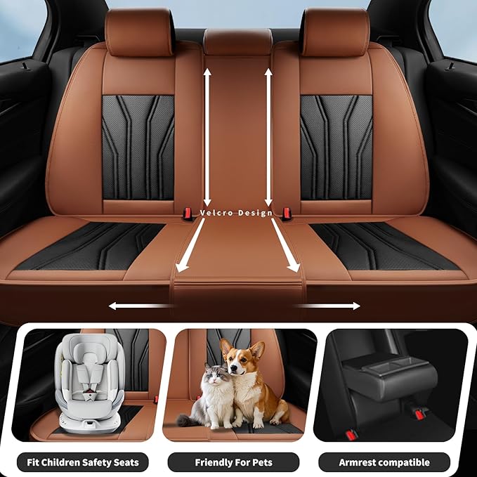 Fit Versa Car Seat Covers Compatible with Nissan Versa 2008-2025 2026 - Premium Leather， Waterproof Breathable， All-Weather Seat Cushion Protecto&Airbag Compatible (2 Front Seat Brown&Black)