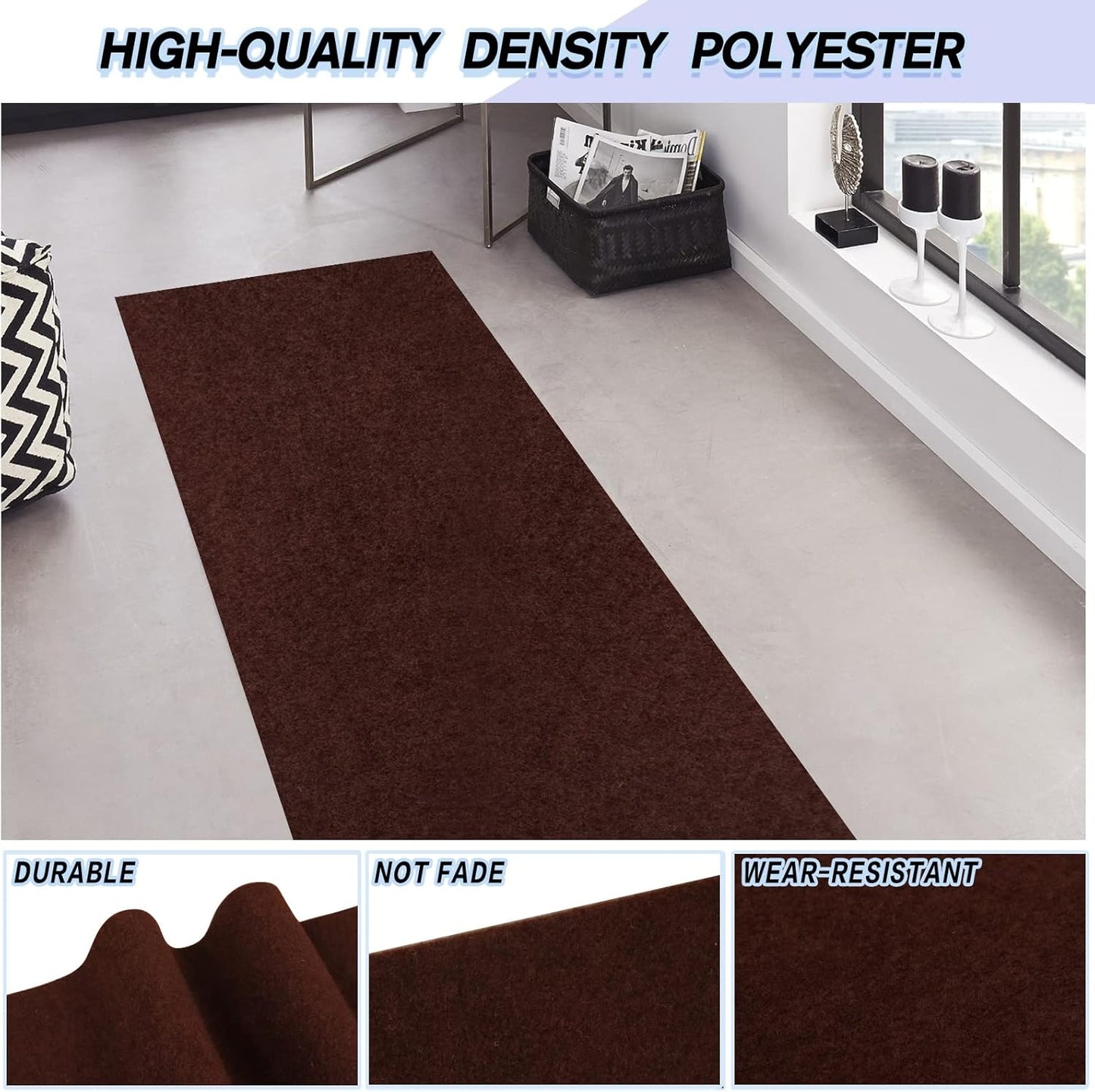 Custom Size Backed Non-Slip Area Rugs Runner, Easy Clean, Waterproof Runner Rugs for Hallway Entryway, Kitchen, Laundry, 2FT x 5FT, Brown