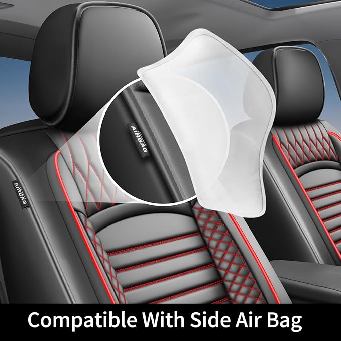Fit Crosstrek Car Seat Covers for Subaru Crosstrek 2016-2025 2026 - Upgraded Premium Waterproof & Breathable Leather, Airbag Compatible, All-Weather Seat Cushion Protector(2 Front/Black+Red)