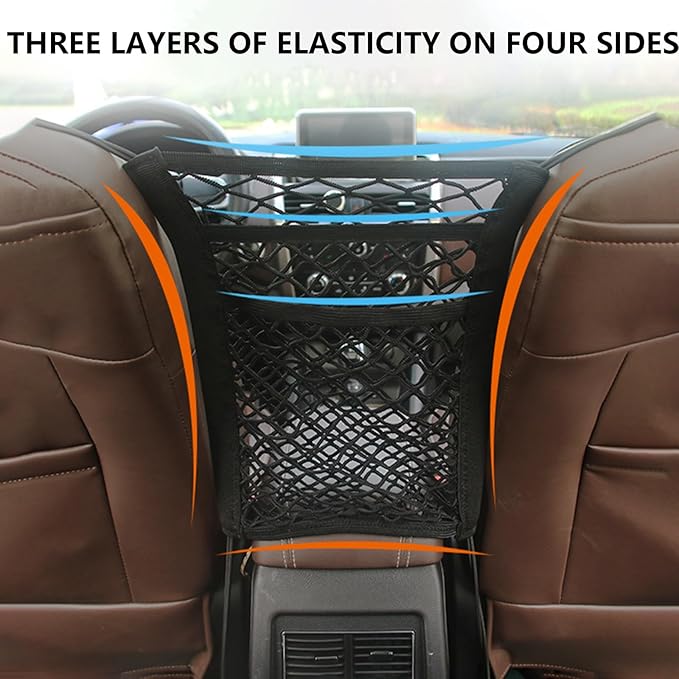 Car Mesh Organizer for Honda Ridgeline 2005-2025 YD/YK,Seat Back Net Bag,Barrier of Backseat Pet Kids,Cargo Tissue Purse Holder,Driver Storage Elastic Netting Pouch,B-Small