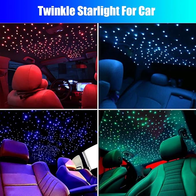 16W Car Home Starlight Headliner Kit, Twinkle & Sound Activate RGBW Fiber Optic Lights with APP & Remote Control, Star Lights for Ceiling Decoration, 200 pcs 9.8ft