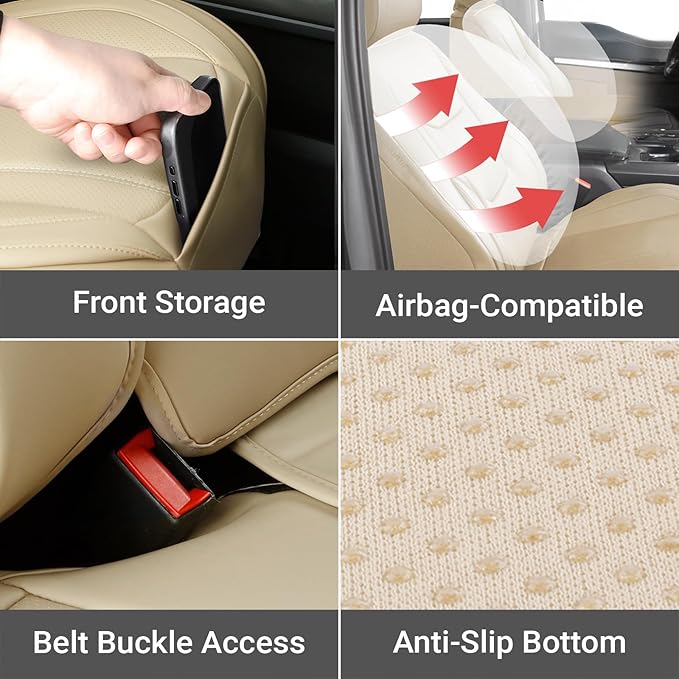 Coverland Custom Fit Car Seat Covers for Car Compatible with [Cadillac DTS, Oldsmobile Cutlass] Premium Water Resistant Leather Non-Slip Interior Protector [Full Set Beige - Size Chart X78]