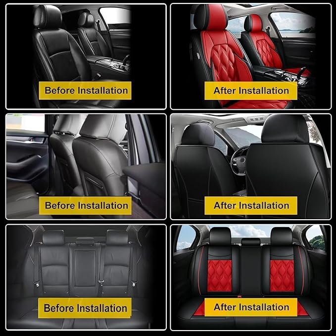 AOMSAZTO Car Seat Covers Full Set Fit for Chevy/Chevrolet Blazer 2019-2026 Waterproof Faux Leather Car Seat Cushions Automotive 5 Seat Covers Set（Black&Red）