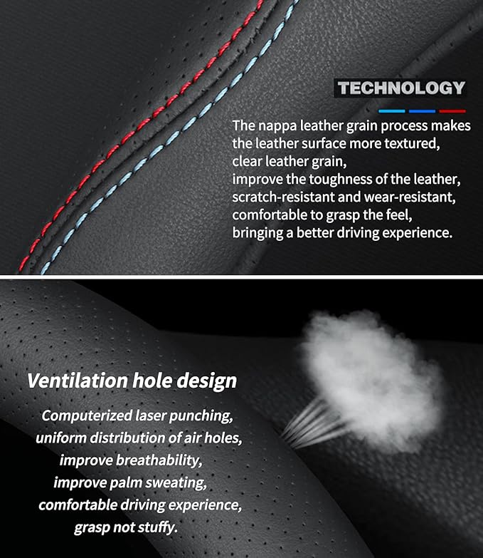 Custom-Fit for Subaru Steering Wheel Cover, Premium Leather Car with Logo, Non-Slip, Breathable, Accessories (C-Style, Subaru)