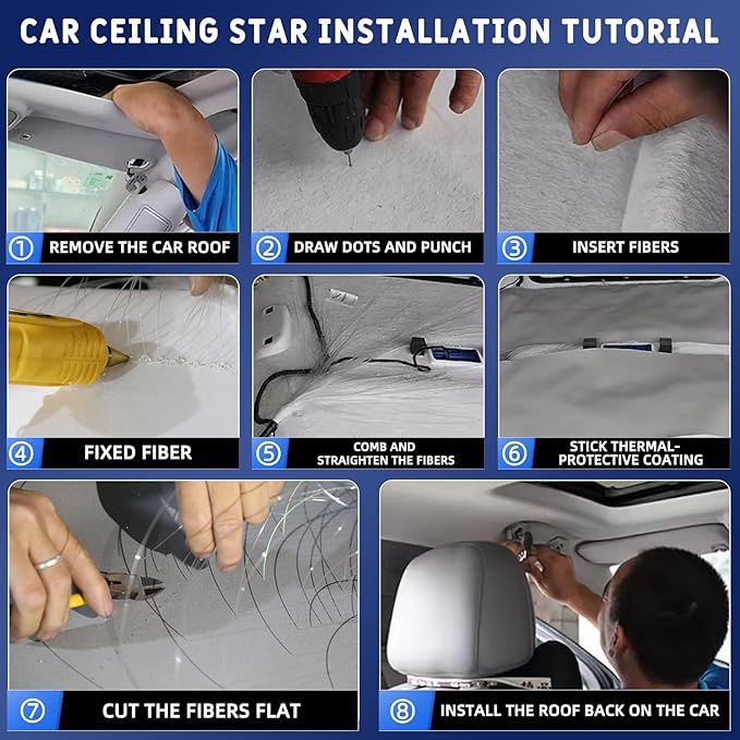 4 Colors 32W Twinkle Car Starlight Headliner Kit 700pcs*0.03in*13.1ft with APP&RF Remote, RGBW Fiber Optic Ceiling Star Lights, 4 Port Engine Sound Activated Star Roof Lights for Car Home Theater
