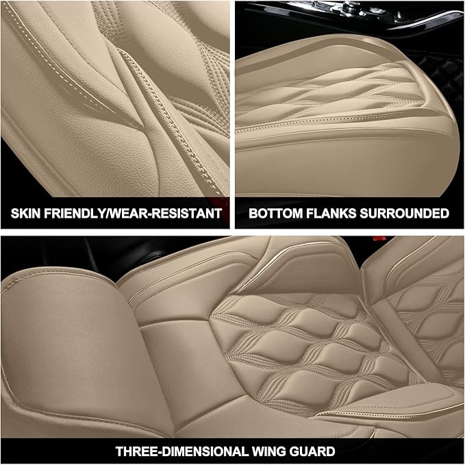 AOMSAZTO Car Seat Covers Full Set Custom Fit for GMC Terrain 2010-2026 Leather Car Seat Cover Seat Cushion Protector Airbag Compatible Waterproof Beige