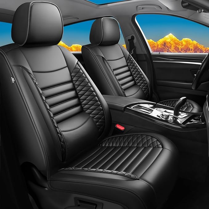 Fit Honda Fit Car Seat Covers for Honda Fit 2007-2019 2020 - Upgraded Premium Waterproof & Breathable Leather, Airbag Compatible, All-Weather Seat Cushion Protector (Full Set, Black)
