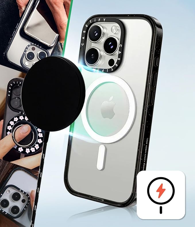 CASETiFY Impact Case for iPhone 15 Pro Max [4X Military Grade Drop Tested / 8.2ft Drop Protection/Compatible with Magsafe] - Cute Prints - Clear Polka Daub Hearts - Clear Black