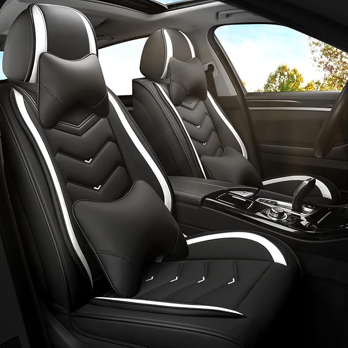Car Seat Covers for Mitsubishi Outlander 2003-2026, Premium Nappa Leather Car Seat Cover, Stylish Sport Seat Covers， Automobile Seat Cover Sets.(Luxury 2 Seats/Black White)