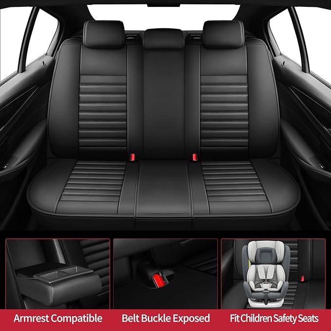 Fit Sonata Car Seat Covers for Hyundai Sonata 2004-2024 2025 2026- Upgraded Premium Waterproof & Breathable Leather, Airbag Compatible, All-Weather Seat Cushion Protector (Full Set, Black)