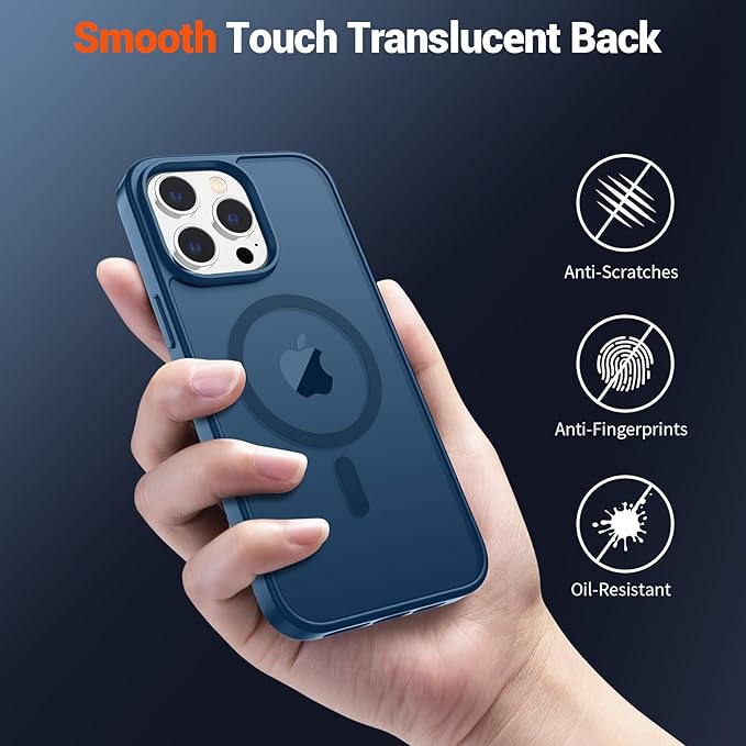 SUPFINE Magnetic for iPhone 15 Pro Max Case(Compatible with MagSafe)(Military Grade Drop Protection) Slim Translucent Matte Shockproof with Anti-Fingerprint Phone Case,Deep Blue