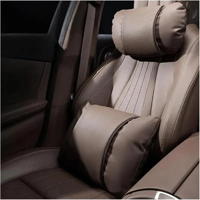 1/2PCS PU Leather Car Neck Pillow & Lumbar Support Cushion, Breathable Universal Seat Headrest Waist Pad, Soft Support Cushion for Daily Driving and Travel(D Style headrest)