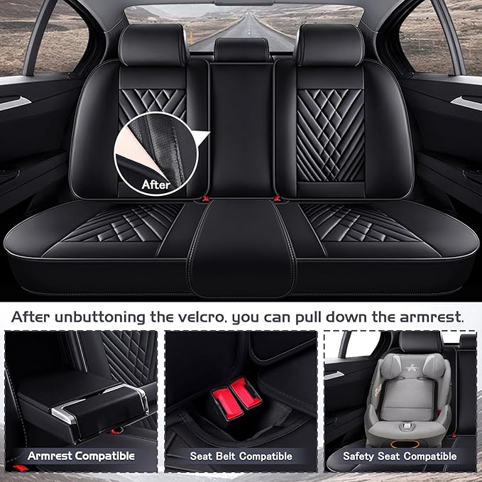 Truck Seat Covers for GMC Sierra 2500 2007-2026, Waterproof Premium Leather Full Coverage Car Seat Cover, Muscle Sport Style Auto Interior Seat Cover Sets (Full Set/Black)
