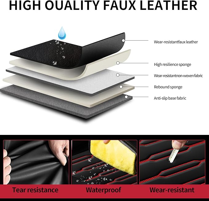 Fit Venue Car Seat Covers for Hyundai Venue 2020-2024 2025 2026 - Upgraded Premium Waterproof & Breathable Leather,Airbag Compatible, All-Weather Seat Cushion Protector (Full Set,Black+Red)