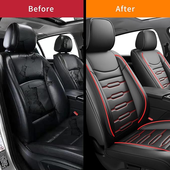 Fit Outback Car Seat Covers for Subaru Outback 2010-2024 2025 2026 - Upgraded Premium Waterproof & Breathable Leather, Airbag Compatible, All-Weather Seat Cushion Protector (2 Front/Black+Red)