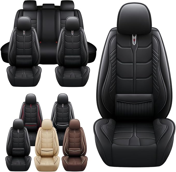 Leather Car Seat Covers Fit for Toyota RAV4 EV 2012-2013, 5 Seater Car Seat Cover, Premium Waterproof, Scratch Resistant Car Interior Accessories (Full Set Black)