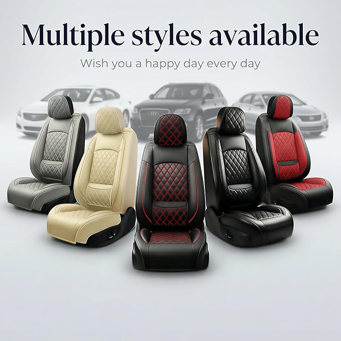 Fit Elantra Car Seat Covers for Hyundai Elantra 2017-2025 2026 - Premium Leather, Waterproof, All-Weather, Airbag Compatible, Anti-Slip, Breathable, Seat Protectors, Full Set, Red