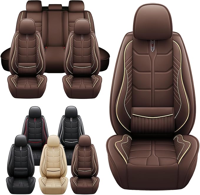 Leather Car Seat Covers Fit for Toyota Corolla 1997-2024, 5 Seater Car Seat Cover, Premium Waterproof, Scratch Resistant Car Interior Accessories (Full Set Coffee)