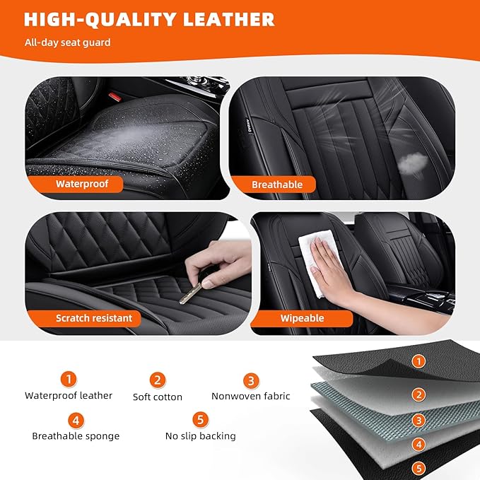 KEYOOG Universal 2-Seater Waterproof Breathable Nappa Leather Car Seat Covers Full Set, Compatible with Honda Civic, Toyota Camry Corolla, Nissan Rogue Sentra, Fit for Front Seats Most Sedans SUV