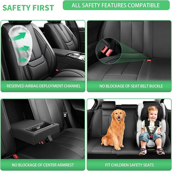 Fit Highlander Car Seat Covers for Toyota Highlander 2007-2026 -Upgraded Premium Waterproof & Breathable Leather, Airbag Compatible, All-Weather Seat Cushion Protector,2 Front/Black