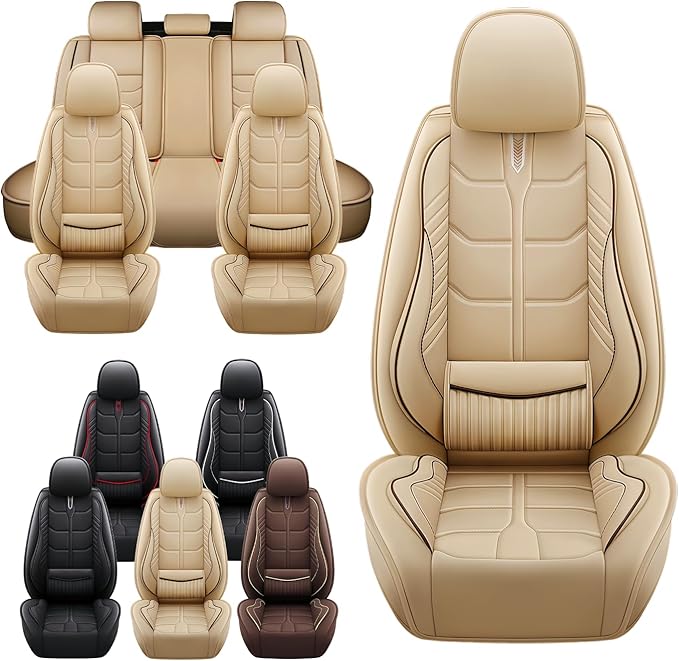 Leather Car Seat Covers Fit for Toyota Corolla 1997-2024, 5 Seater Car Seat Cover, Premium Waterproof, Scratch Resistant Car Interior Accessories (Full Set Beige)