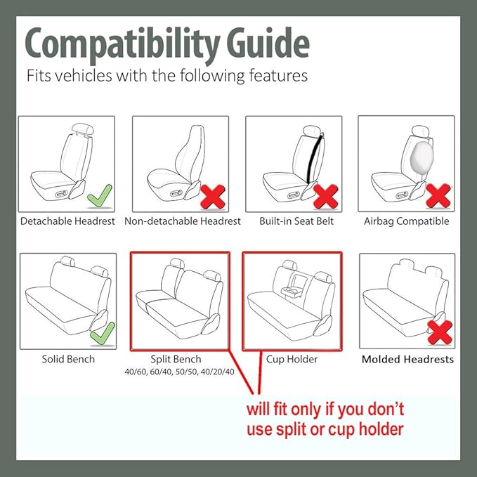 FH Group Car Seat Covers Flat Cloth Automotive Red Full Set, Rear Solid Bench Universal Fit Combo Steering Wheel Cover & Seat Belt Pads Car Seat Protector for Cars Trucks SUV Interior Accessories