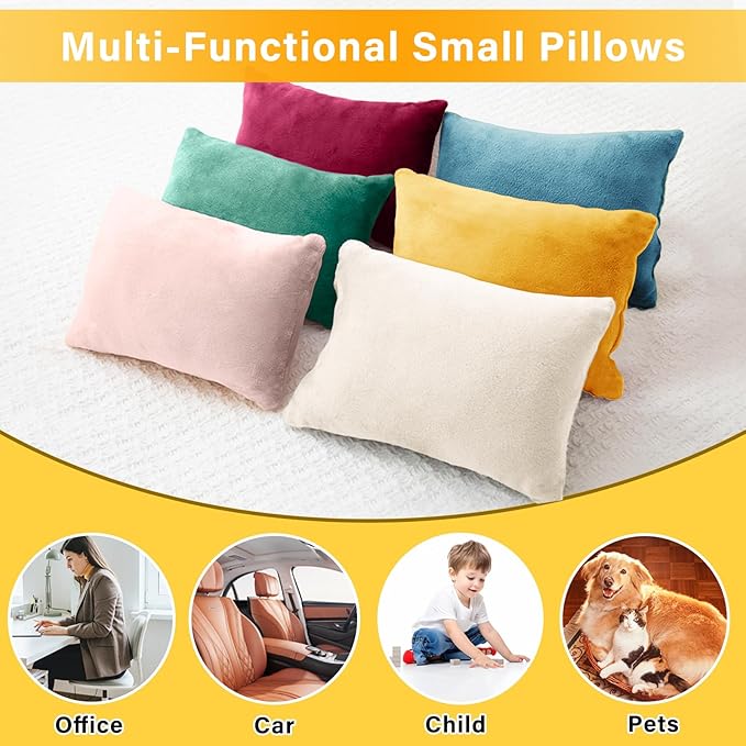 2 Pack Small Pillow, Memory Foam Mini Pillow 11 X 7 Inches for Travel, Sleeping, Nap and Neck, Knee, Lumbar Support, Tiny Cushion for Pet, Dogs (Golden Yellow)