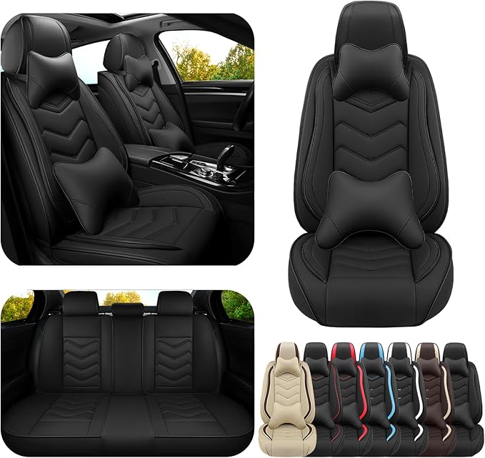 Car Seat Covers for Fiat 500 2012-2019, Premium Nappa Leather Car Seat Cover, Stylish Sport Seat Covers， Automobile Seat Cover Sets.(Luxury 5 Seats/Pure Black)