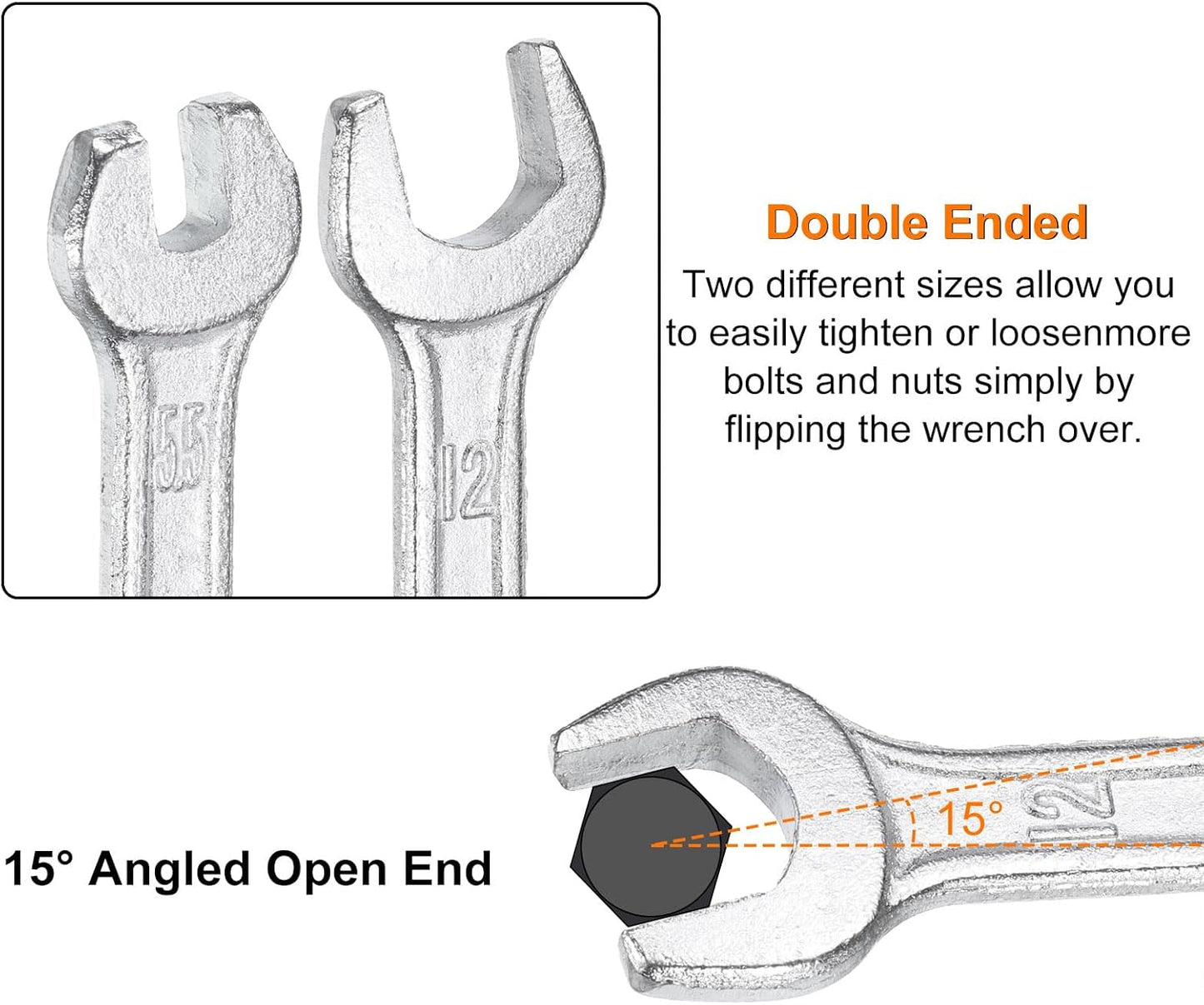HARFINGTON 5pcs Double Open End Wrench 10mm x 13mm Metric 15 Degree Offset Angle Small Flat Head Wrench Galvanizing Open Ended Spanner for Automotive Repair Furniture Assembly
