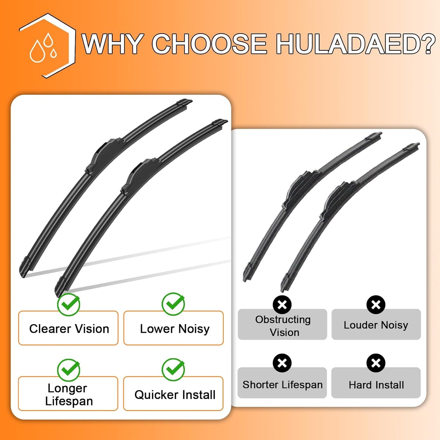 HULADAED® 26''+19''+16'' Windshield Wipers Replacement for Toyota Sienna 2010-2005,Silicone Front Rear Wiper blades for MY Car-All Weather & Quiet(3 PACK)