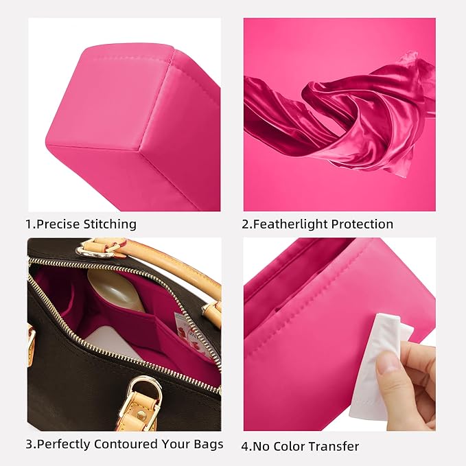 DGAZ Silk Purse Organizer Insert Fits LV Speedy 16/20/25/30/35/40/45 bags，Silky Smooth Bag Organizer，Luxury Handbag & Tote Shaper(Rose pourpre,SP45)