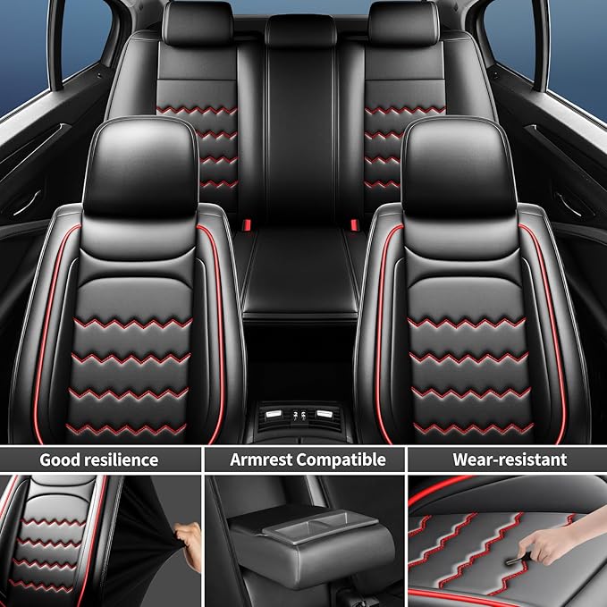 CX-5 Seat Covers Custom Fit for Mazda CX-5 2013-2025 2026, Full Coverage Leather Waterproof Breathable Seat Covers, Automotive Seat Protectors, Airbag Compatible(Full Set Seats, Red & Black)