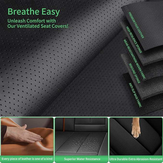 Fit Avalon Car Seat Covers for Toyota Avalon 2001-2024 2025 2026 -Upgraded Premium Waterproof & Breathable Leather,Airbag Compatible,All-Weather Seat Cushion Protector,Full Set,Black-Brown