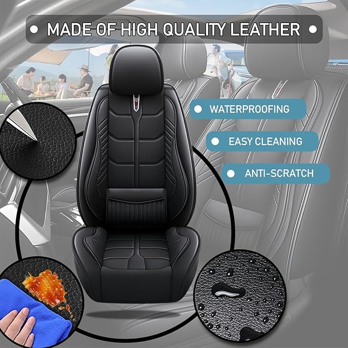 Leather Car Seat Covers Fit for Toyota Camry Solara 2004-2008, 5 Seater Car Seat Cover, Premium Waterproof, Scratch Resistant Car Interior Accessories (Full Set Black)