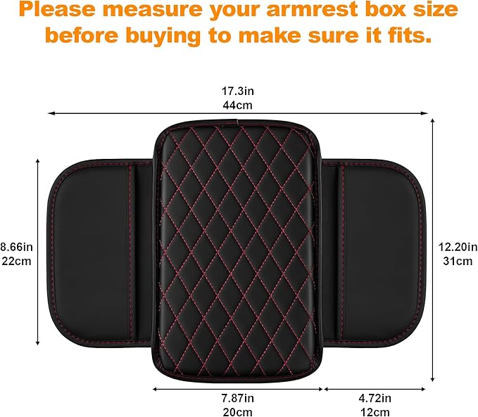 Center Console Cover for Cars Fit for Jeep Wrangler Leather Armrest Covers with 2 Storage Bags(Black&Red)