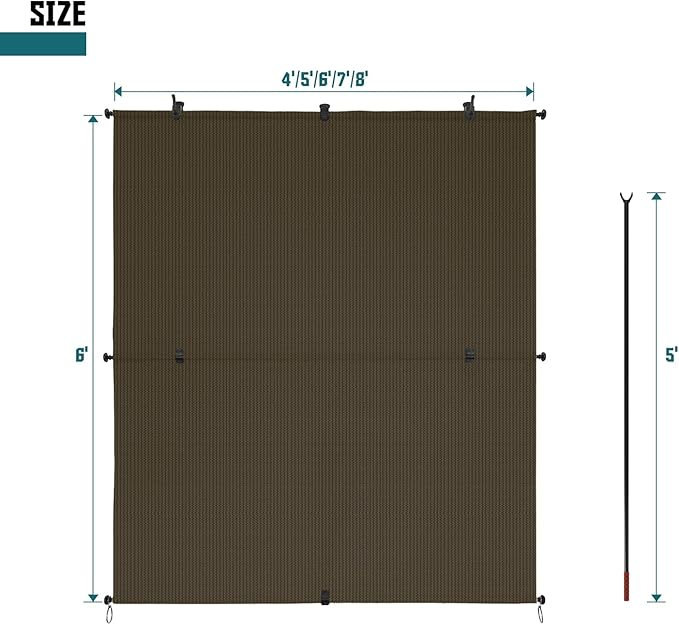 Bynbbur 8'W x 7.5'H Outdoor Patio Shades Foldable Roller Blinds, 220 GSM Sun Shade Roll Up Porch Screens Exterior Shade Cloth for Deck Pergola Backyard, Brown