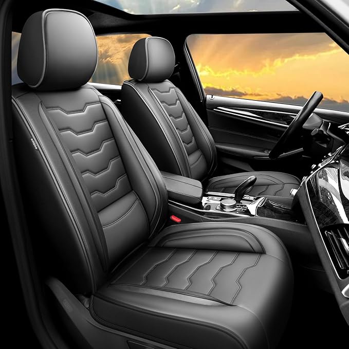 Fit Prius Car Seat Covers for Toyota Prius 2001-2025 2026 -Full Set Premium Leather, Waterproof，Breathable，All-Weather Seat Cushion Protecto & Airbag Compatible, 5-Seats Black