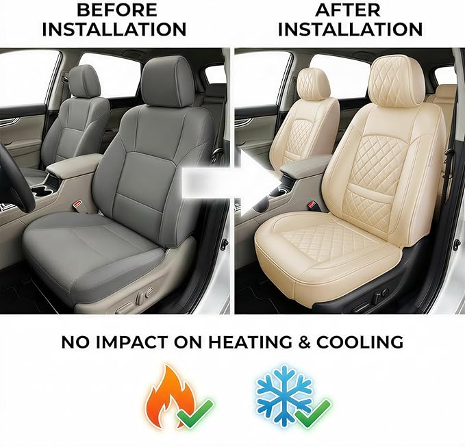 Fit for Accent Seat Covers Compatible with Hyundai Accent 2017-2026 - Waterproof Breathable Leather Automotive Seat Cushions Protector,Airbag Compatible,Only 2 Front seat Covers(Beige)