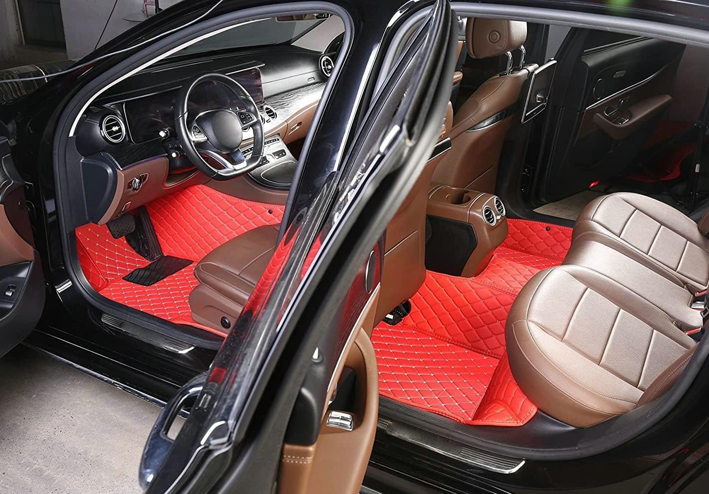 Custom Artificial Leather Waterproof All-Weather Car Floor Mats Fit for 99% Sedan SUV Sports Car Vehicle Car Mat (Light Brown)